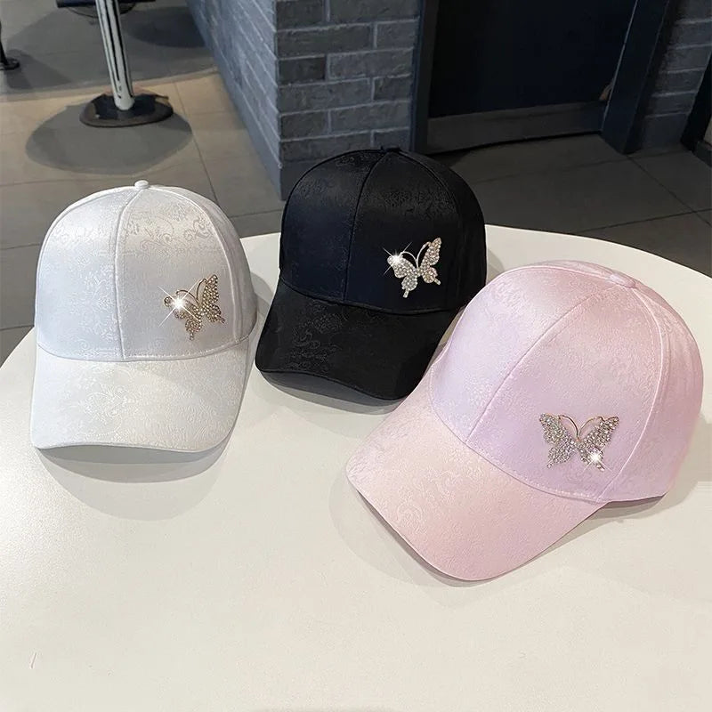 Dames été nouvelle casquette polyvalente strass papillon absorbant la sueur crème solaire chapeau de soleil mode casquette de Baseball polyvalente respirant