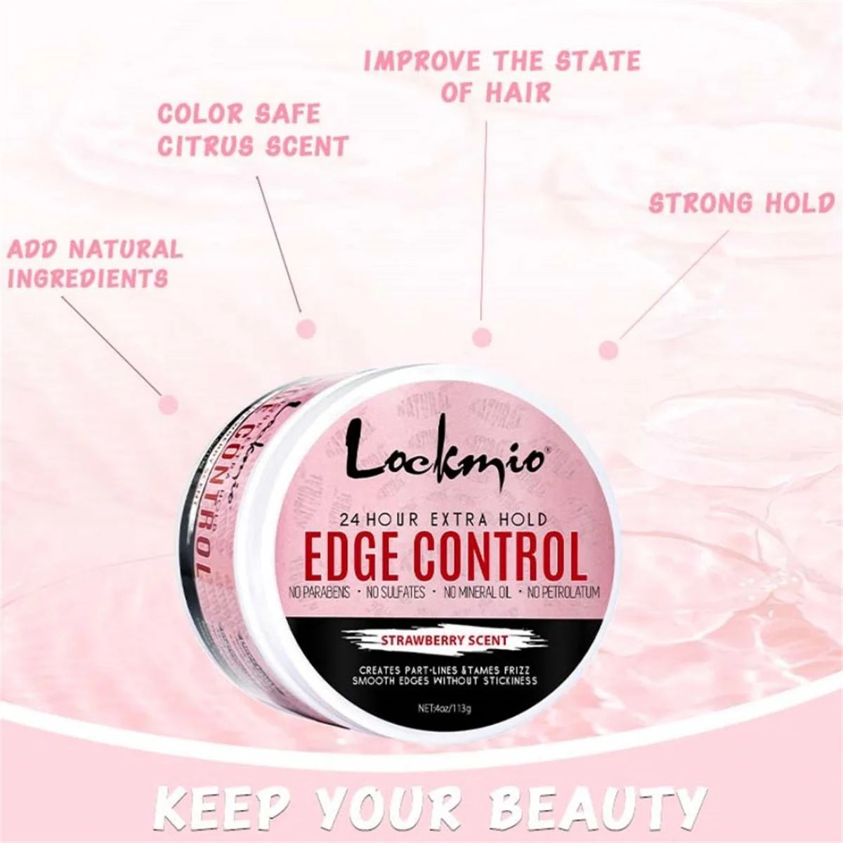 Cire coiffante LOCKMIO 4oz pour femmes, gel fixateur pour franges, crème de finition pour cheveux naturels 4C et perruques, pommade coiffante pour la ligne des cheveux