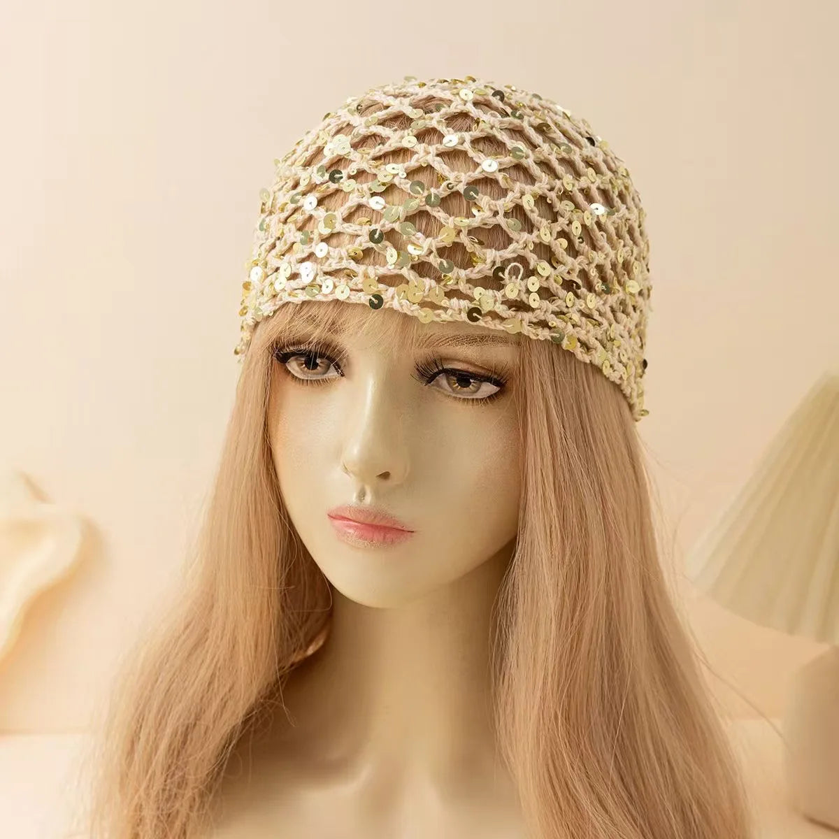Nouveau Chapeau en Laine Tricoté Sans Bordure Style Coréen 2026, à Paillettes et Creux, Respirant, Tendance Y2K pour Femme