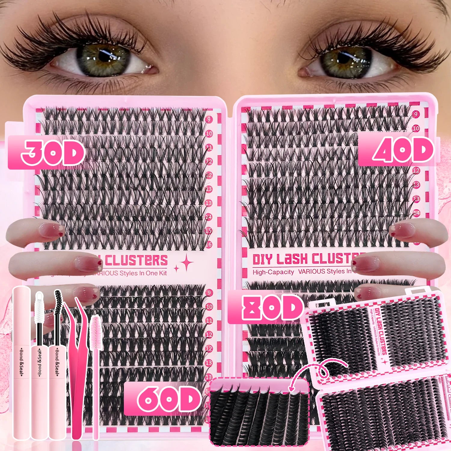Kit de bouquets de faux cils 740/800 pièces – Longueurs mixtes pour extensions de cils ultra-légères et résistantes à l’eau. Permet de créer un look naturel pour le maquillage quotidien ou un effet glamour plus intense et sophistiqué.