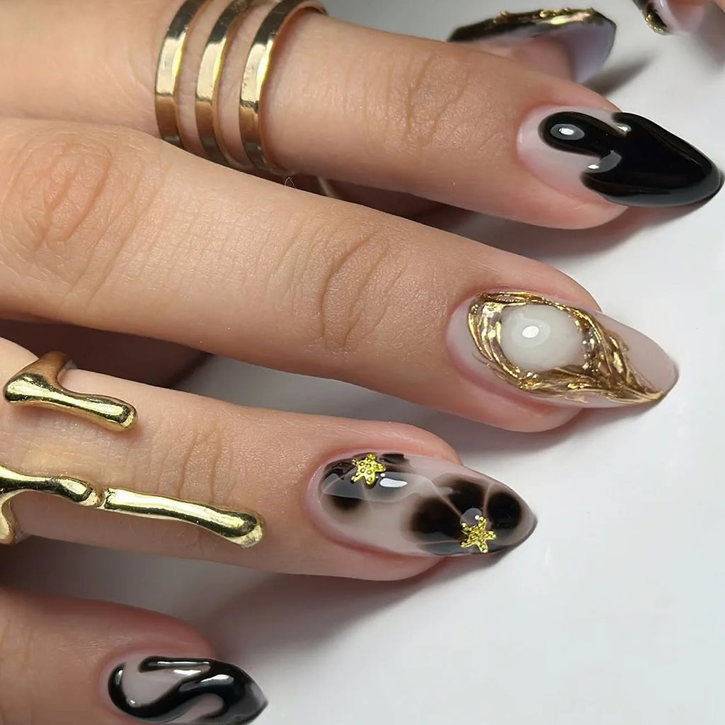 24 pièces de faux ongles à fleurs, style tendance, avec effet dégradé jaune et rose. Ongles portables à couverture complète, forme amande , à poser directement (Press-On Nails).