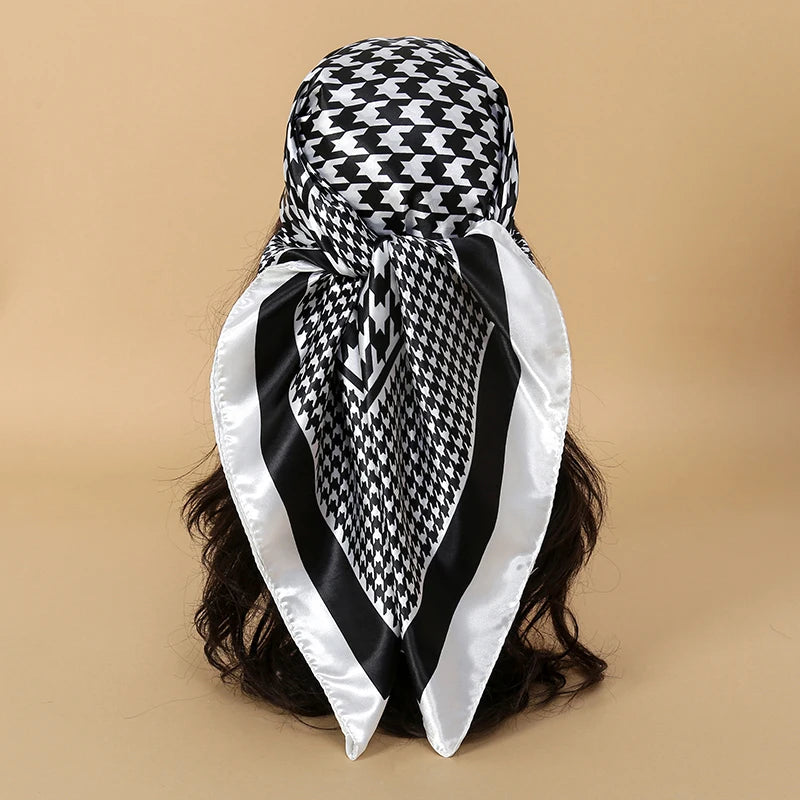 Foulard carré en soie pour femmes, nouveau Design de luxe, Style populaire, quatre saisons, protection solaire, foulard de plage, Hijab, 90x90CM