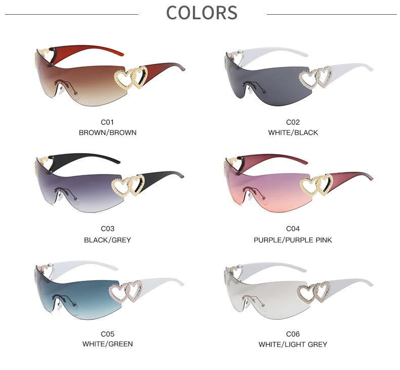 Lunettes de soleil de cyclisme sans monture pour hommes et femmes, lunettes de soleil rondes des années 2000, lunettes punk une pièce, nuances de mode, Y2K, ChimGradient