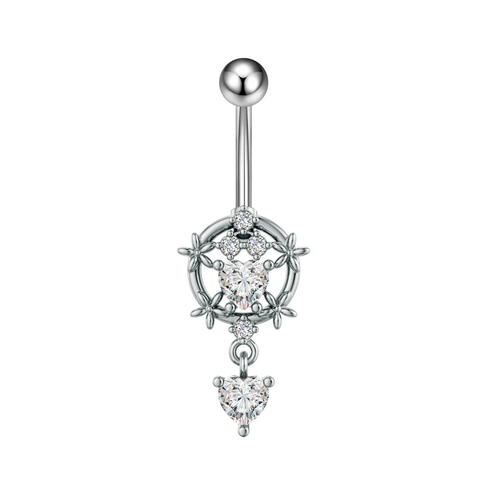 Anneaux de nombril série couleur or, carillon éolien, fleur pendante, cœur, anneau de ventre en acier inoxydable, bijoux de perçage de nombril, 1 pièce