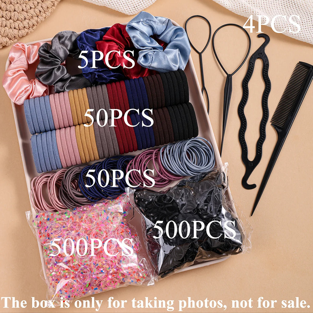 1109 pièces femmes cheveux foncés accessoires ensemble élastique sans couture queue de cheval chouchous petites bandes de caoutchouc mode cheveux cravates bandeaux