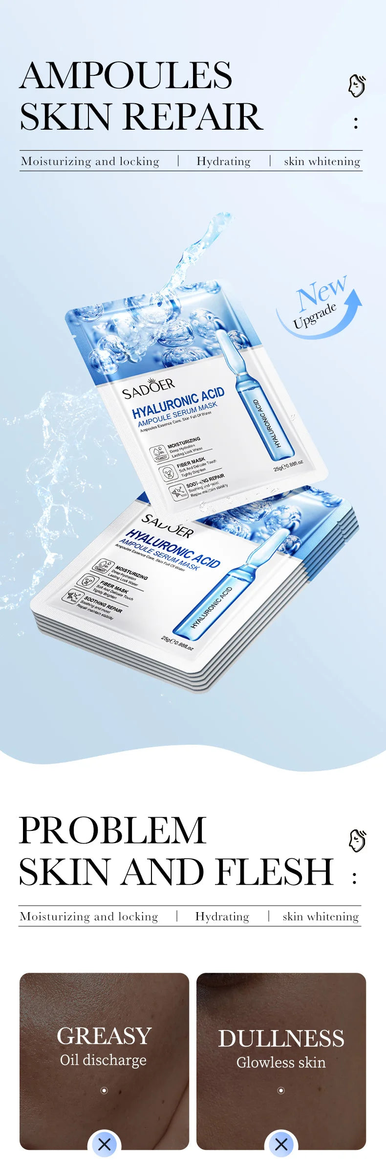 10 pièces SAODER acide hyaluronique masques pour le visage soins de la peau raffermissant hydratant masque Facial produits de soins de la peau du visage