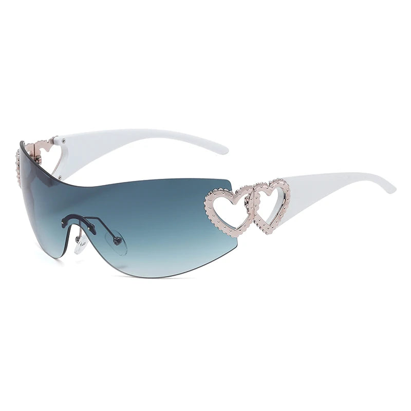 Lunettes de soleil de cyclisme sans monture pour hommes et femmes, lunettes de soleil rondes des années 2000, lunettes punk une pièce, nuances de mode, Y2K, ChimGradient