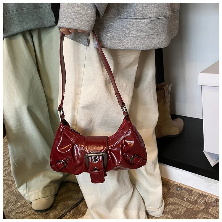 Sac à bandoulière en cuir vintage style Maillard rétro, petit sac tendance Y2K style Wasteland pour femme, collection Printemps 2026