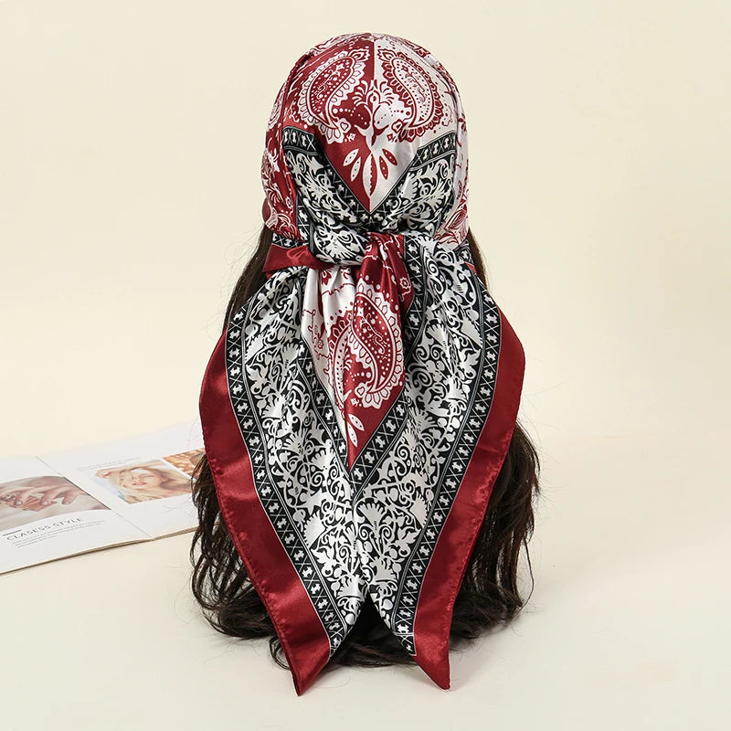 Foulard carré en soie pour femmes, nouveau Design de luxe, Style populaire, quatre saisons, protection solaire, foulard de plage, Hijab, 90x90CM