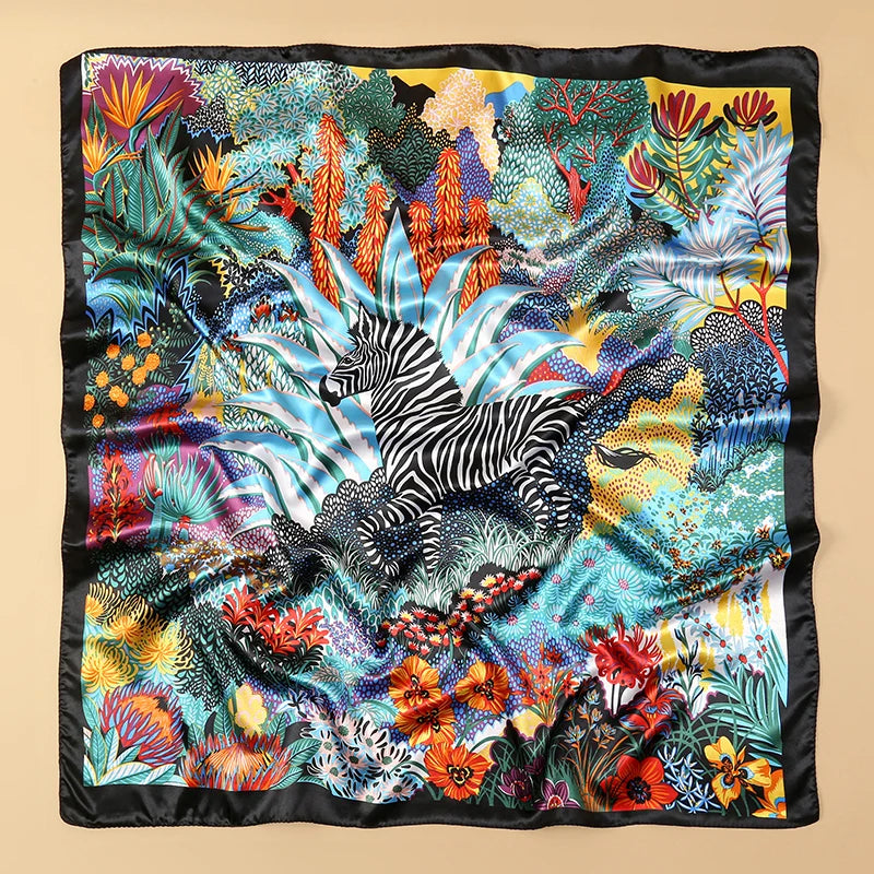 Foulard carré en soie pour femmes, nouveau Design de luxe, Style populaire, quatre saisons, protection solaire, foulard de plage, Hijab, 90x90CM