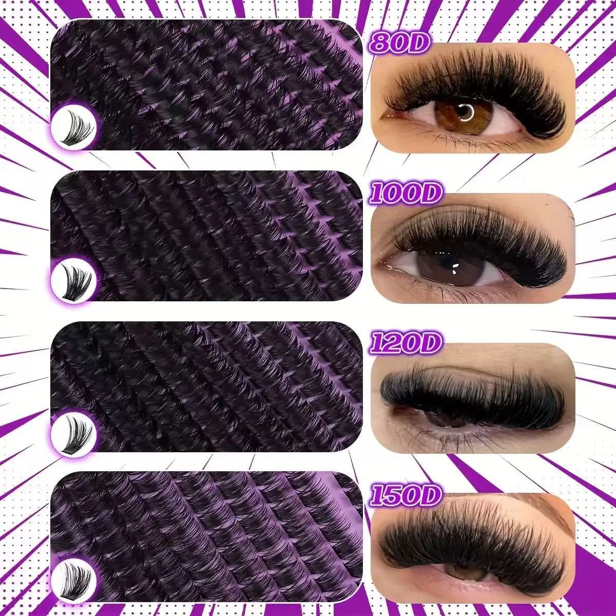 Kit d’extensions de cils DIY en bouquets – Faux cils individuels à poser soi-même, longueurs de 9 à 16 mm. Effet léger et naturel (wispy). Kit complet incluant colle (bond) et fixateur (seal) pour une meilleure tenue des cils