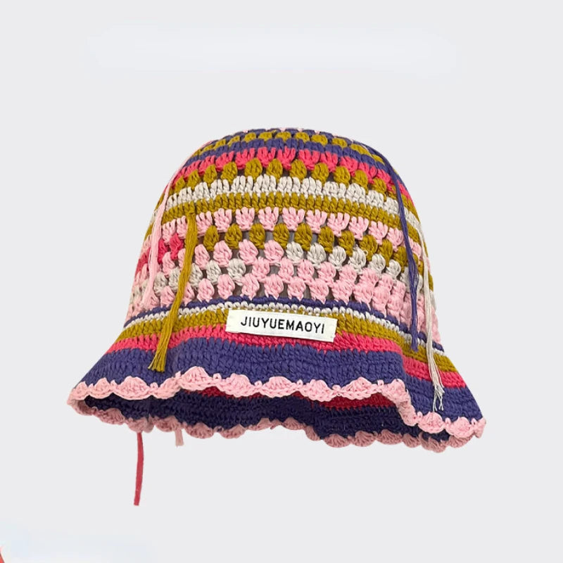 Chapeau seau coréen fait à la main au Crochet pour femmes, tissage tricoté, mode fleurs Y2k, bonnet de bassin, nouvelle collection automne hiver