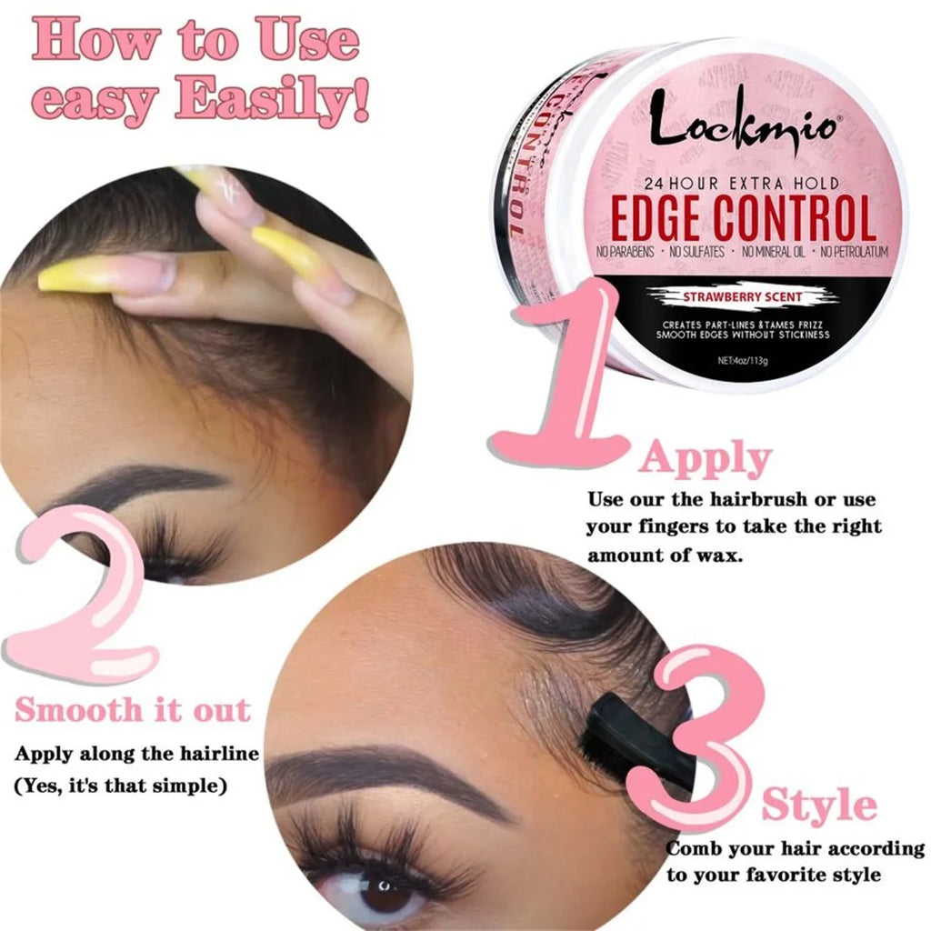 Cire coiffante LOCKMIO 4oz pour femmes, gel fixateur pour franges, crème de finition pour cheveux naturels 4C et perruques, pommade coiffante pour la ligne des cheveux