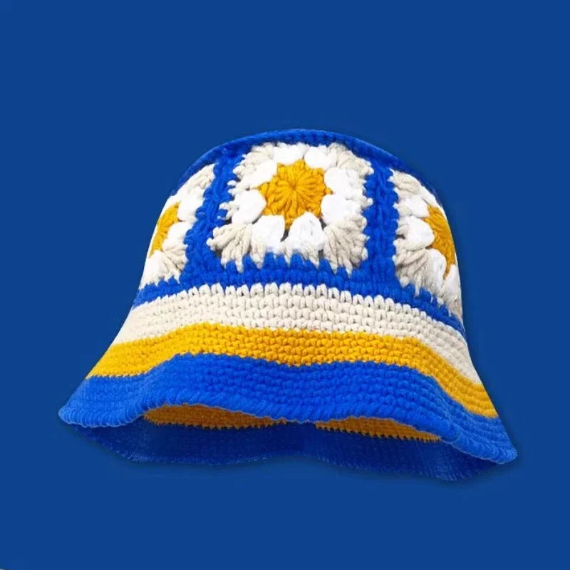 Chapeau seau coréen fait à la main au Crochet pour femmes, tissage tricoté, mode fleurs Y2k, bonnet de bassin, nouvelle collection automne hiver