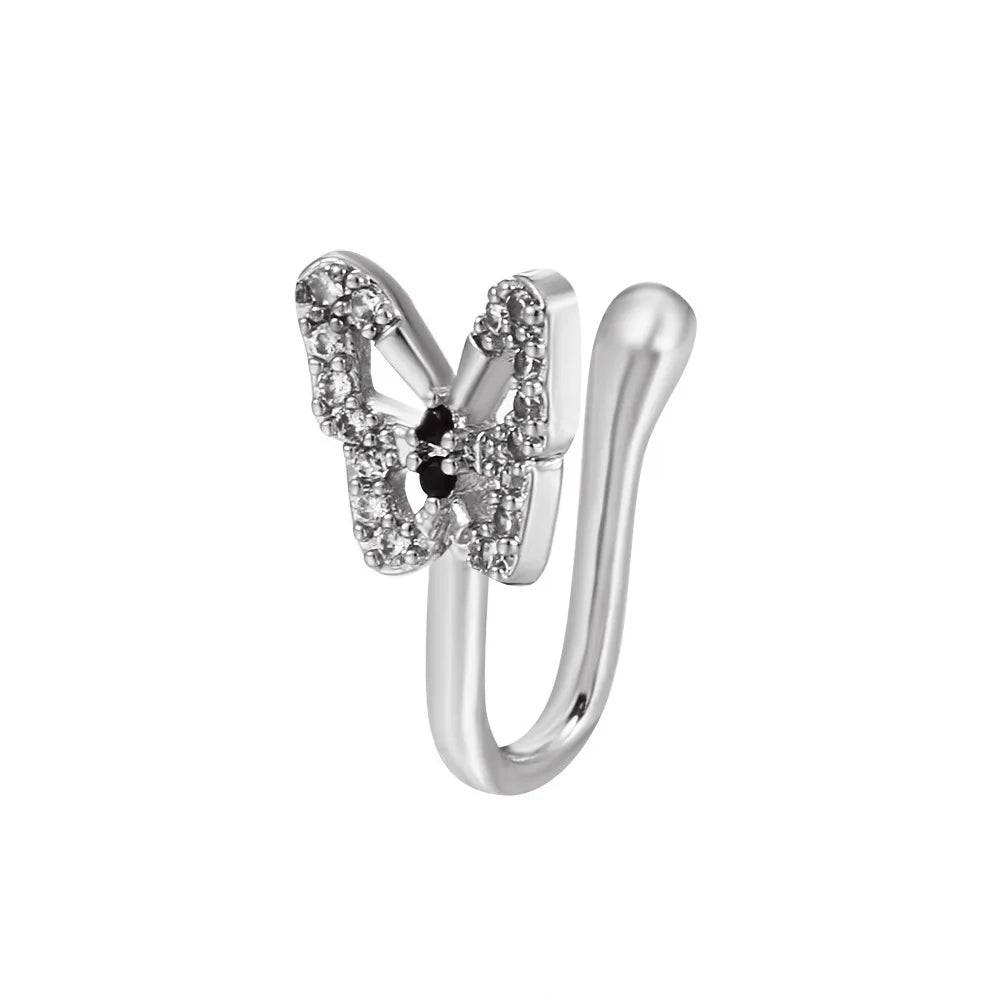 Anneau de nez papillon Egirl, faux piercing, manchette de nez moderne à clipser, ensemble de bijoux, accessoire papillon en cristal étincelant, esthétique