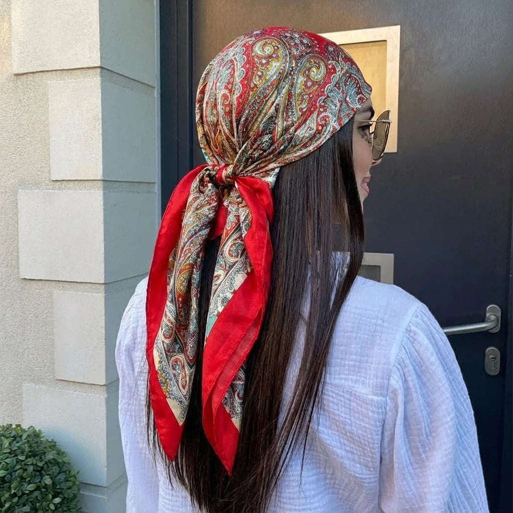 Hijabs en satin à imprimé paisley 90*90cm pour femmes, foulard carré de luxe, bandana, cheveux, foulard doux, hijab, écharpes pour cheveux