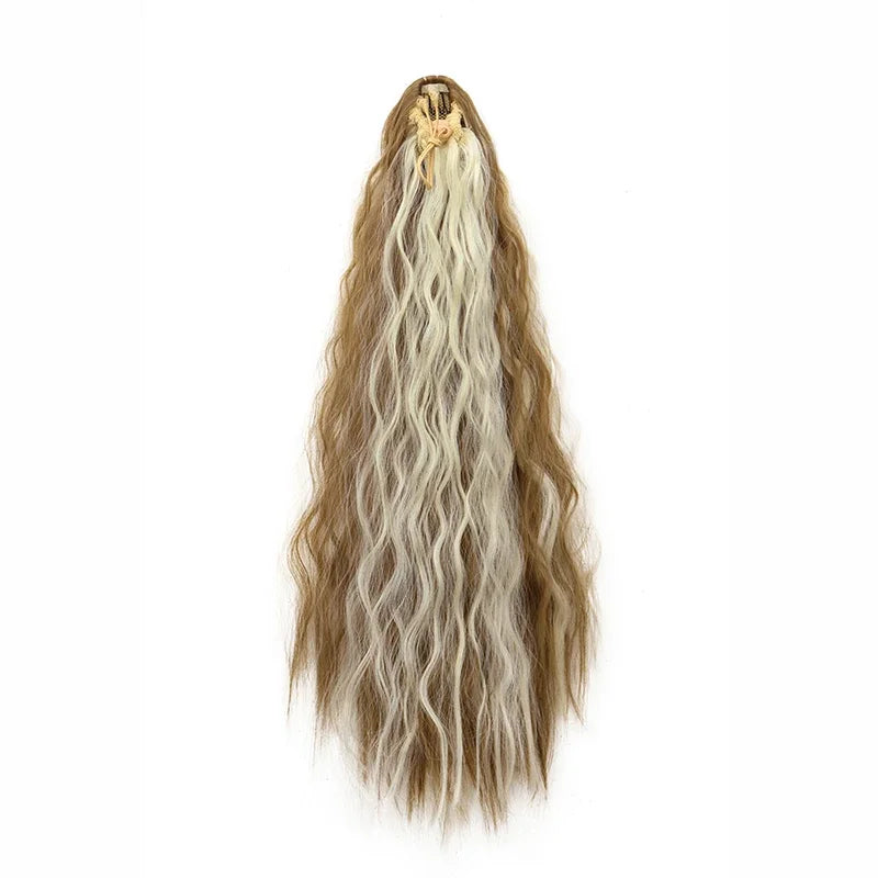 Queue de cheval synthétique longue et bouclée de 22 pouces, extension de cheveux à cordon de serrage, postiche noir à clipser pour femme