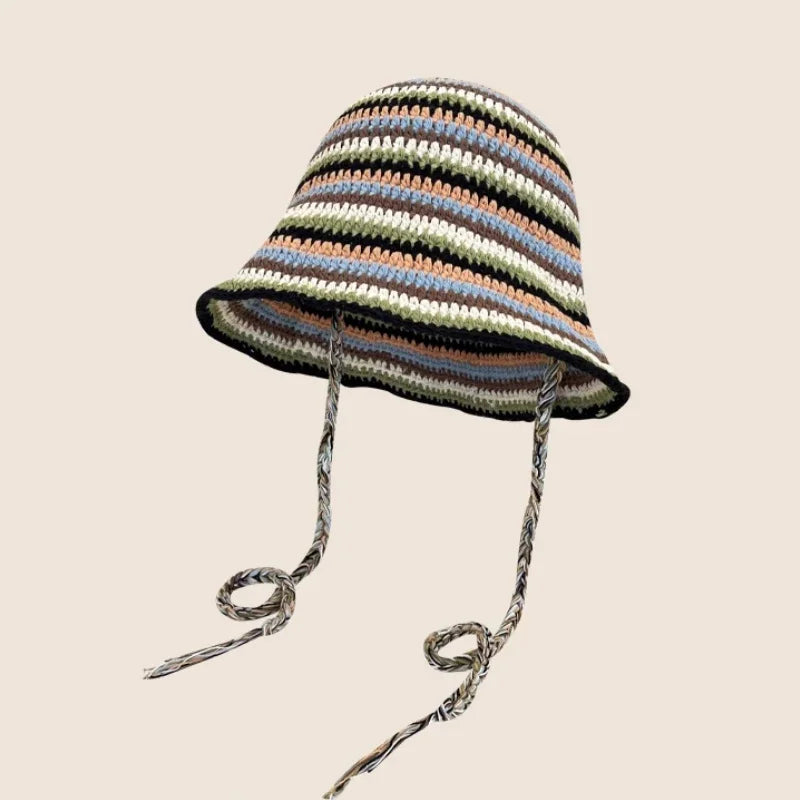 Chapeau seau coréen fait à la main au Crochet pour femmes, tissage tricoté, mode fleurs Y2k, bonnet de bassin, nouvelle collection automne hiver