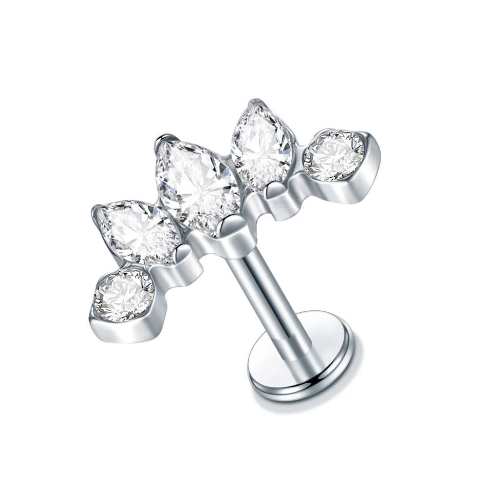 Boucle d'oreille en titane G23, Labret, Tragus, clou, filetage interne, anneaux à lèvres en Zircon, Cartilage Helix, Piercing, bijoux pour le corps, 16G, 1 pièce