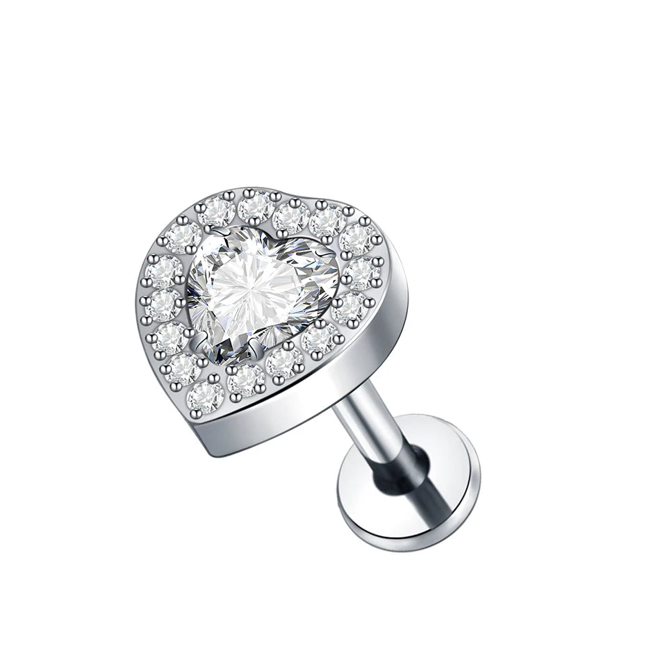 Boucle d'oreille en titane G23, Labret, Tragus, clou, filetage interne, anneaux à lèvres en Zircon, Cartilage Helix, Piercing, bijoux pour le corps, 16G, 1 pièce