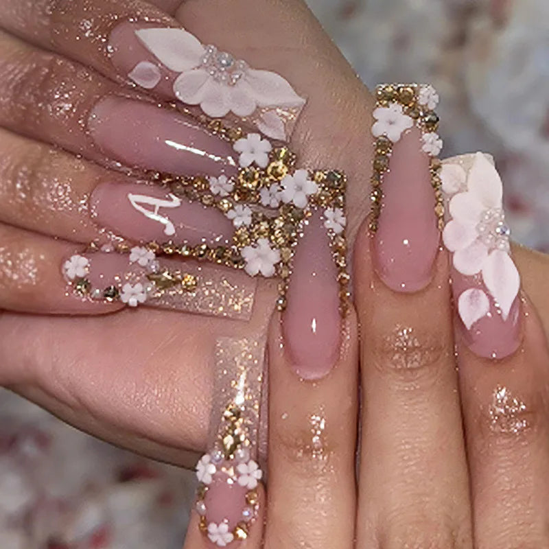 Faux Ongles Longs Bruns N64.Glitter Ballet Wearable, Design Français, Presse Complète sur Nail Ins, Nail Tips Art, 24Pcs