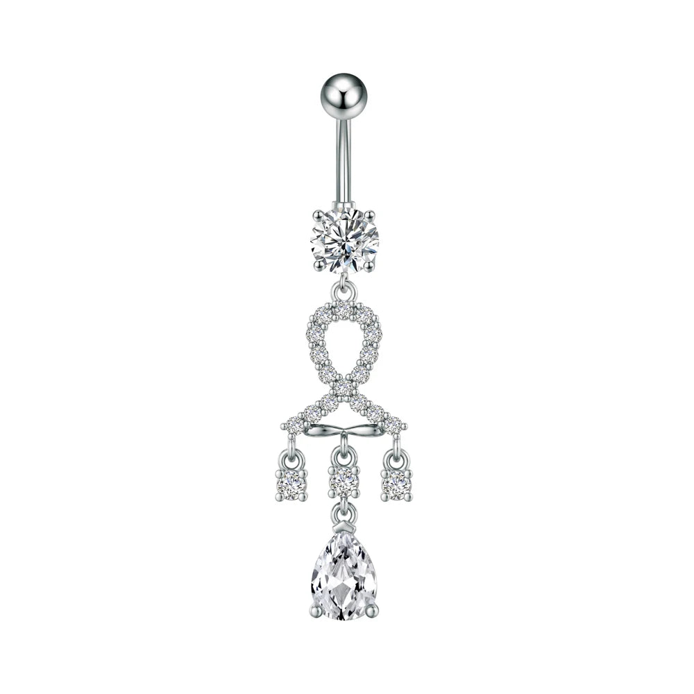 Anneaux de nombril série couleur or, carillon éolien, fleur pendante, cœur, anneau de ventre en acier inoxydable, bijoux de perçage de nombril, 1 pièce