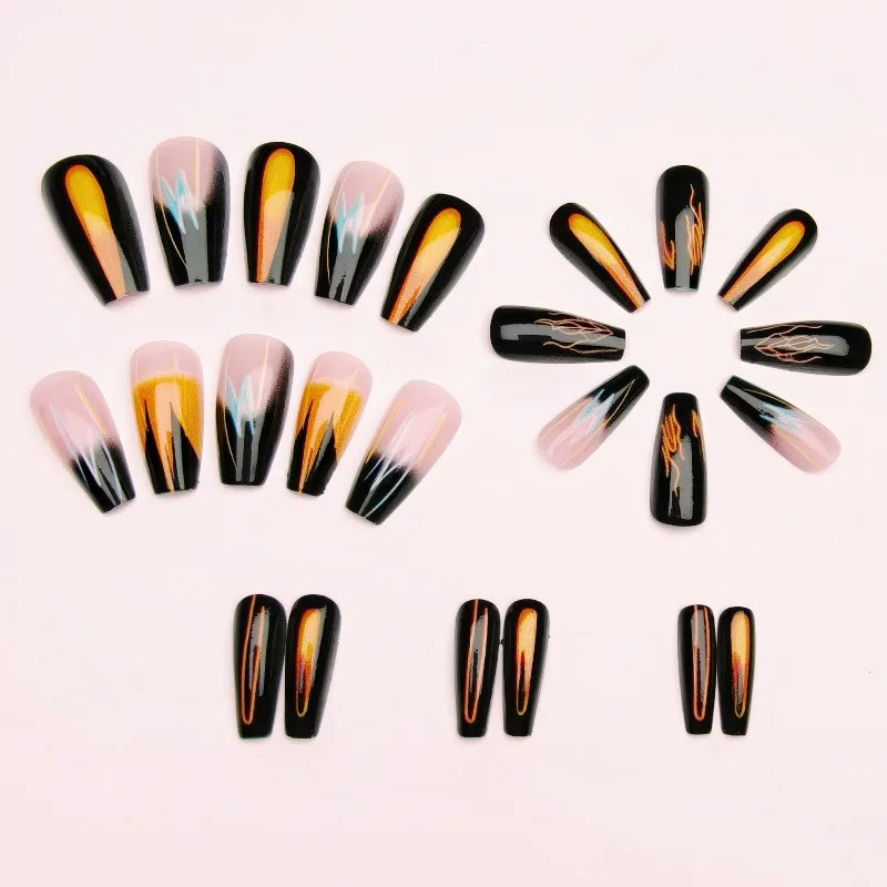 Faux ongles effet dégradé éclatant, texture unique à rayures dégradées, esthétique européenne tendance, patchs pré-finis prêts à poser, amovibles