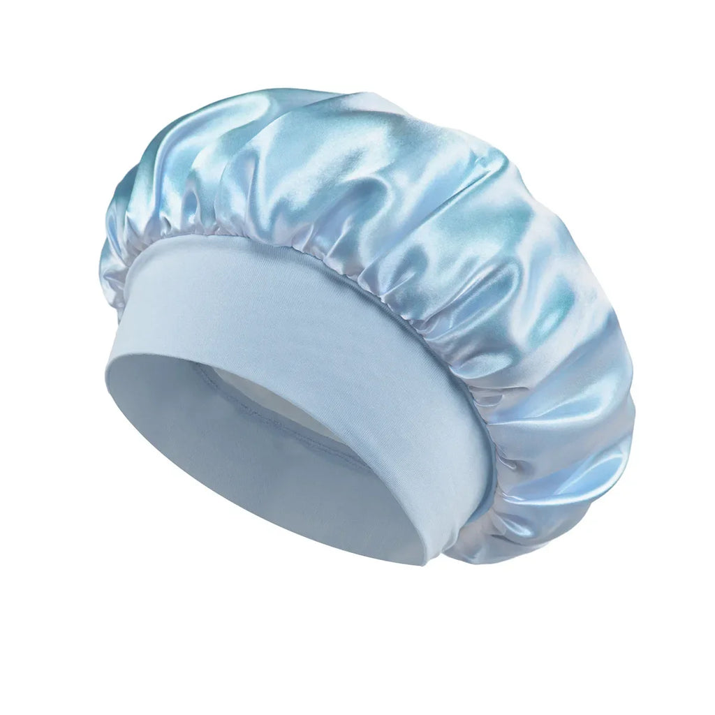Bonnet en Satin pour femmes, pour dormir, soins capillaires, Bonnets en soie, solide, à larges bords, avec bande élastique souple