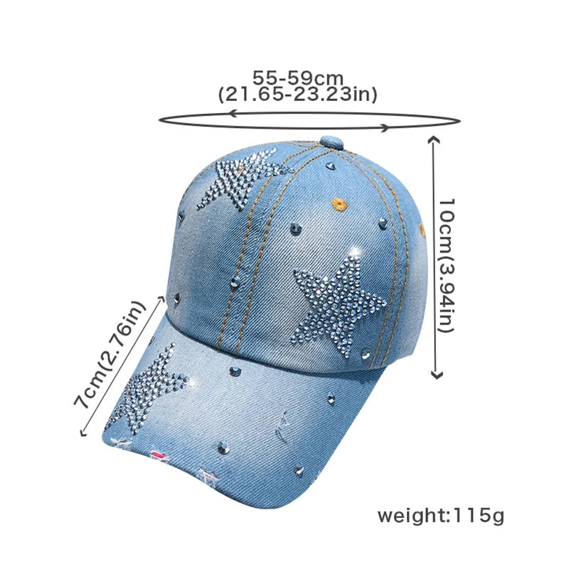 Casquette de Baseball en Denim pour femmes, Punk brillant, strass, Hip Hop, étoile, Snapback, chapeau à visière, Y2K, fille coréenne, papa, camionneur, protection solaire