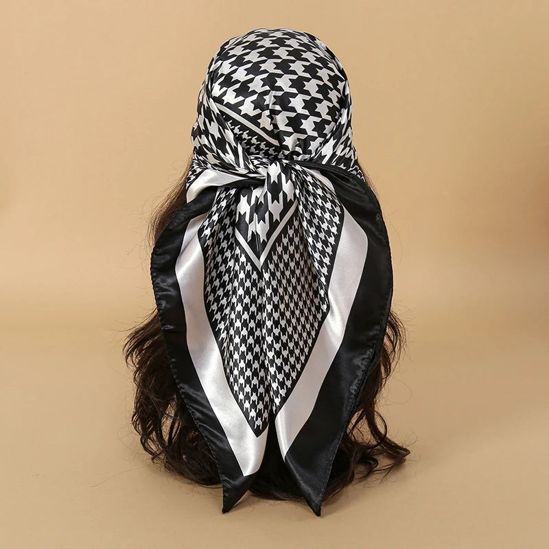 Foulard carré en soie pour femmes, nouveau Design de luxe, Style populaire, quatre saisons, protection solaire, foulard de plage, Hijab, 90x90CM