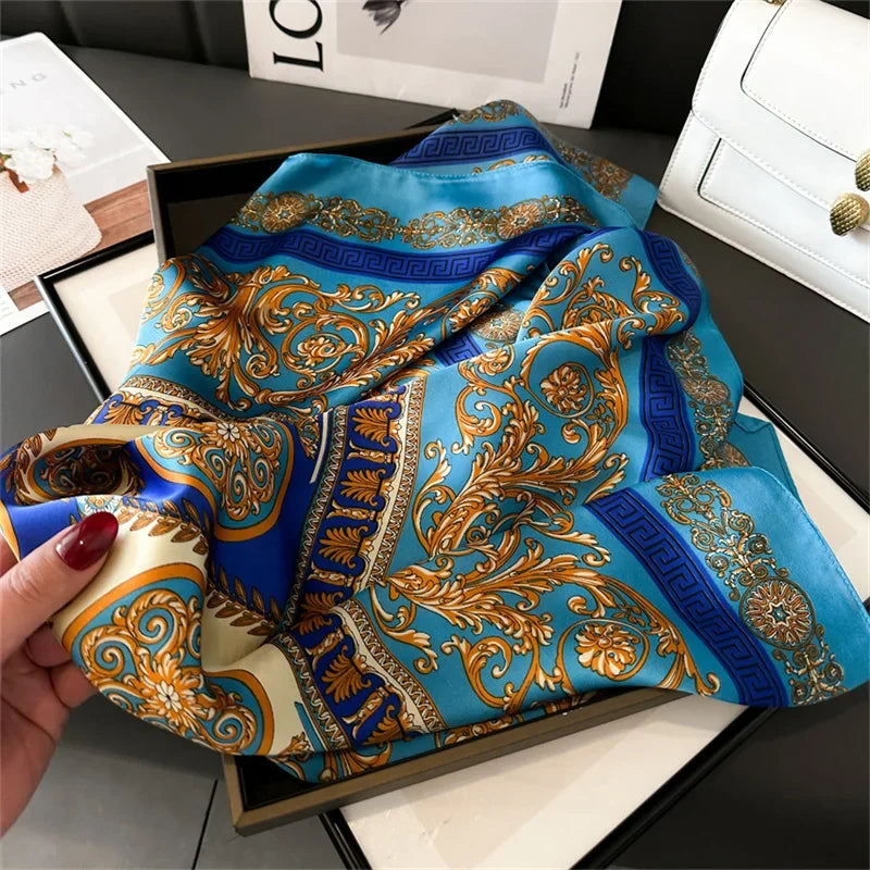 Écharpe Pashmina en soie imprimée pour femmes, châle carré, bandeau décoratif, Design de luxe, Bandana, nouvelle mode 70x70cm, 2026