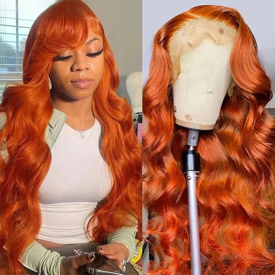 Perruque Lace Front HD 40 pouces 350Ginger Body Wave 13x4 13x6 en cheveux humains colorés pour femmes, pré-épilée, densité 250%