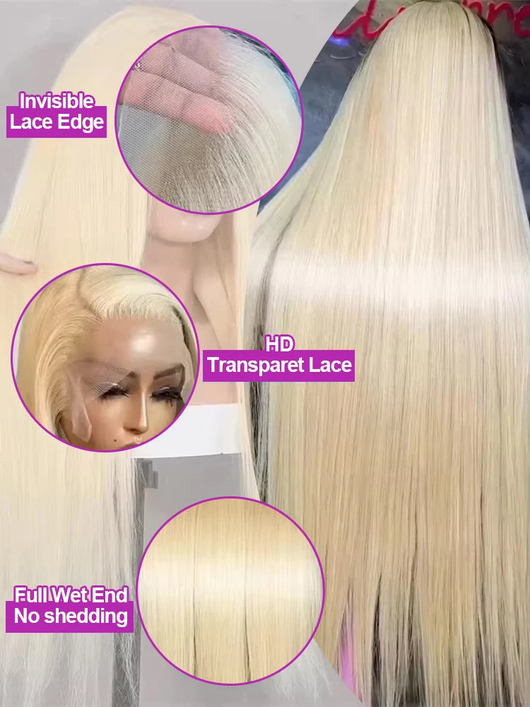 erruque en cheveux humains lisses de couleur blonde, dotée d’une lace frontale HD 13x6 ou 13x4 pour un effet naturel et une ligne capillaire discrète. Avec sa densité de 250 %, elle offre un volume généreux et une chevelure épaisse.