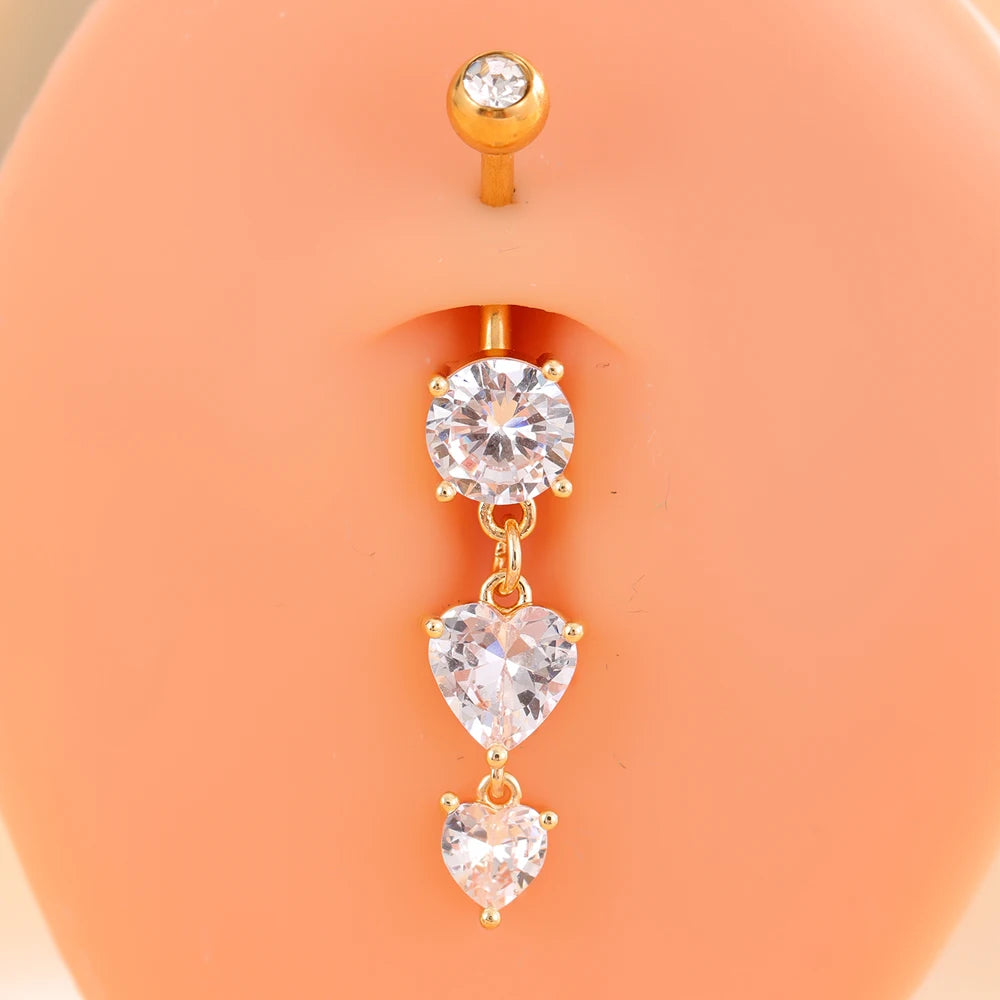 Anneaux de nombril série couleur or, carillon éolien, fleur pendante, cœur, anneau de ventre en acier inoxydable, bijoux de perçage de nombril, 1 pièce