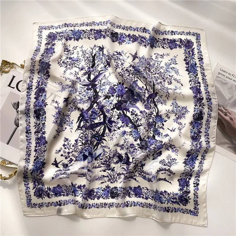 Écharpe Pashmina en soie imprimée pour femmes, châle carré, bandeau décoratif, Design de luxe, Bandana, nouvelle mode 70x70cm, 2026