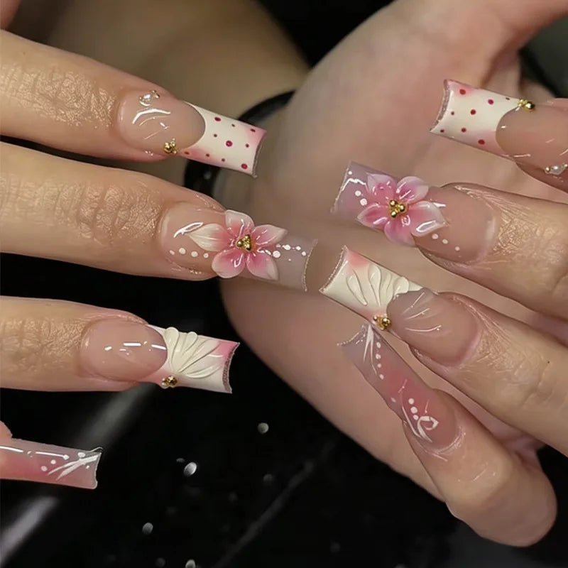 Faux Ongles Longs Bruns N64.Glitter Ballet Wearable, Design Français, Presse Complète sur Nail Ins, Nail Tips Art, 24Pcs
