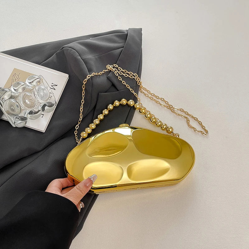 Sac à main en or pour femmes, pochettes à chaîne, mode géométrique, Mini bourse de soirée, boîte à bandoulière en acrylique de qualité, sacs à rouge à lèvres, 2025