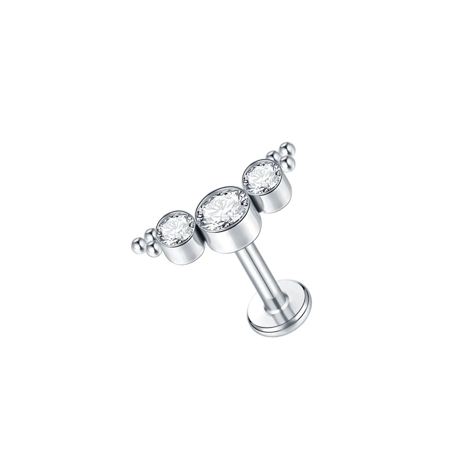Boucle d'oreille en titane G23, Labret, Tragus, clou, filetage interne, anneaux à lèvres en Zircon, Cartilage Helix, Piercing, bijoux pour le corps, 16G, 1 pièce