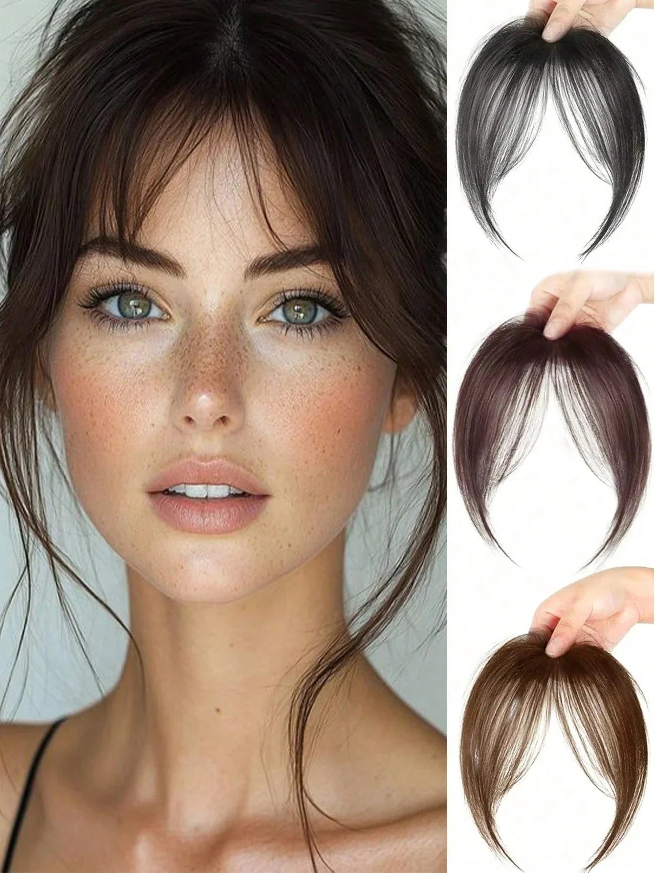 Synthèse perruque partie centrale frange Extensions de cheveux pince devant naturel sans couture français Oblique frange huit caractères frange