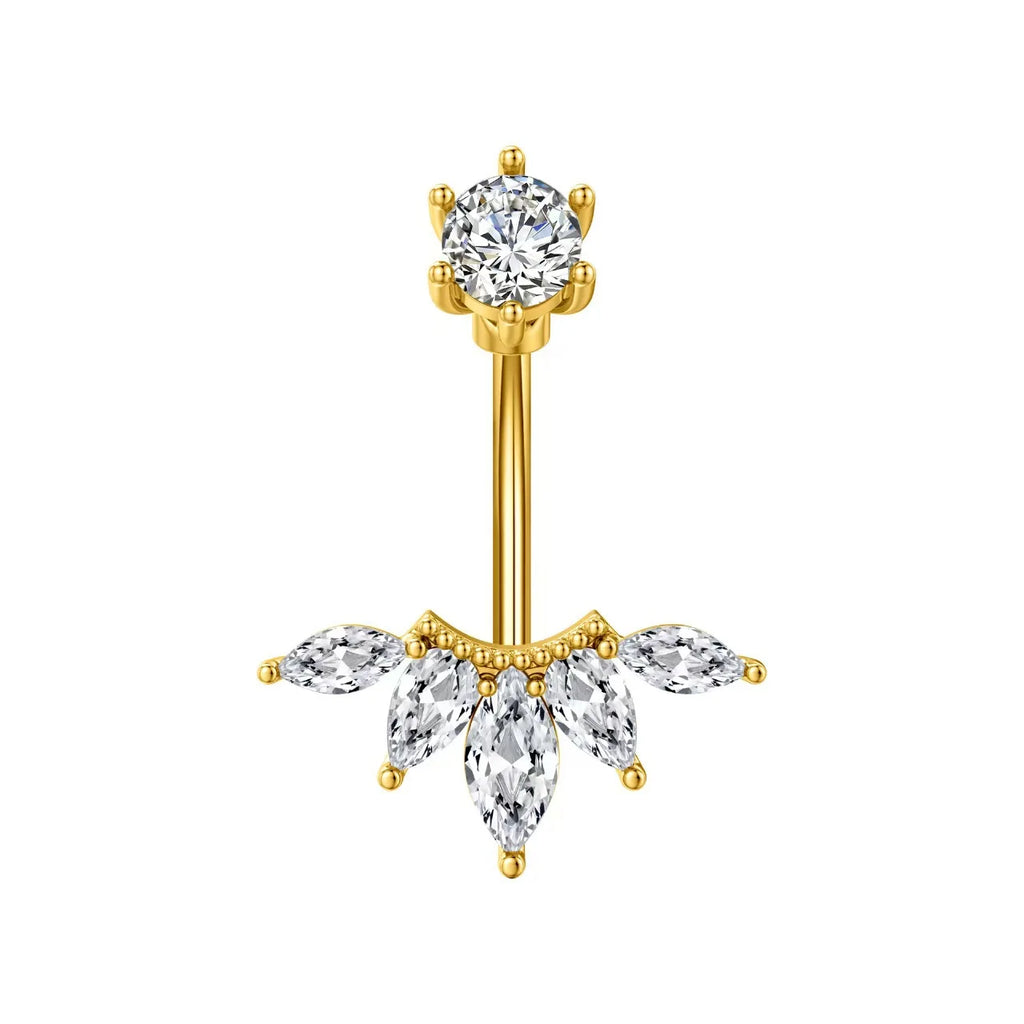 Anneaux de nombril incurvés 14G, cristaux CZ, corps Sexy, chaînes de nombril, fleur, Piercing de ventre, Umbigo, bijoux en acier inoxydable