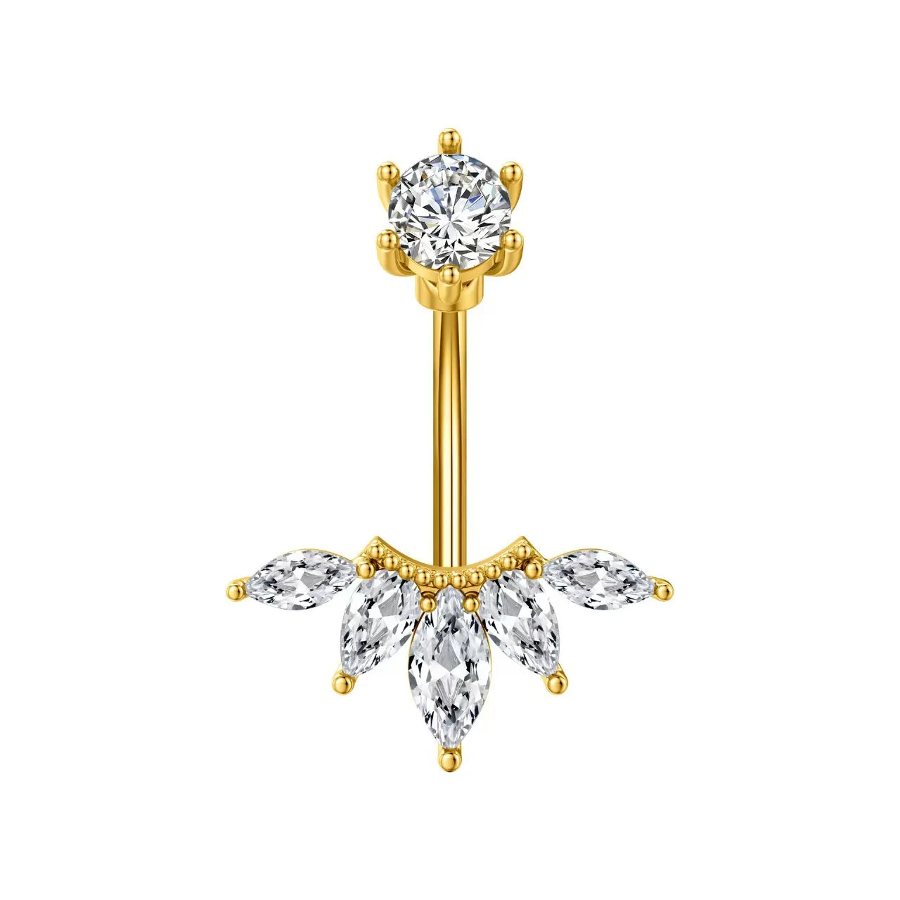 Anneaux de nombril incurvés 14G, cristaux CZ, corps Sexy, chaînes de nombril, fleur, Piercing de ventre, Umbigo, bijoux en acier inoxydable