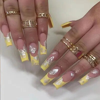 24 faux ongles longs carrés à presser, motif léopard, design cerise 3D, strass, couvrance totale, prêts à poser