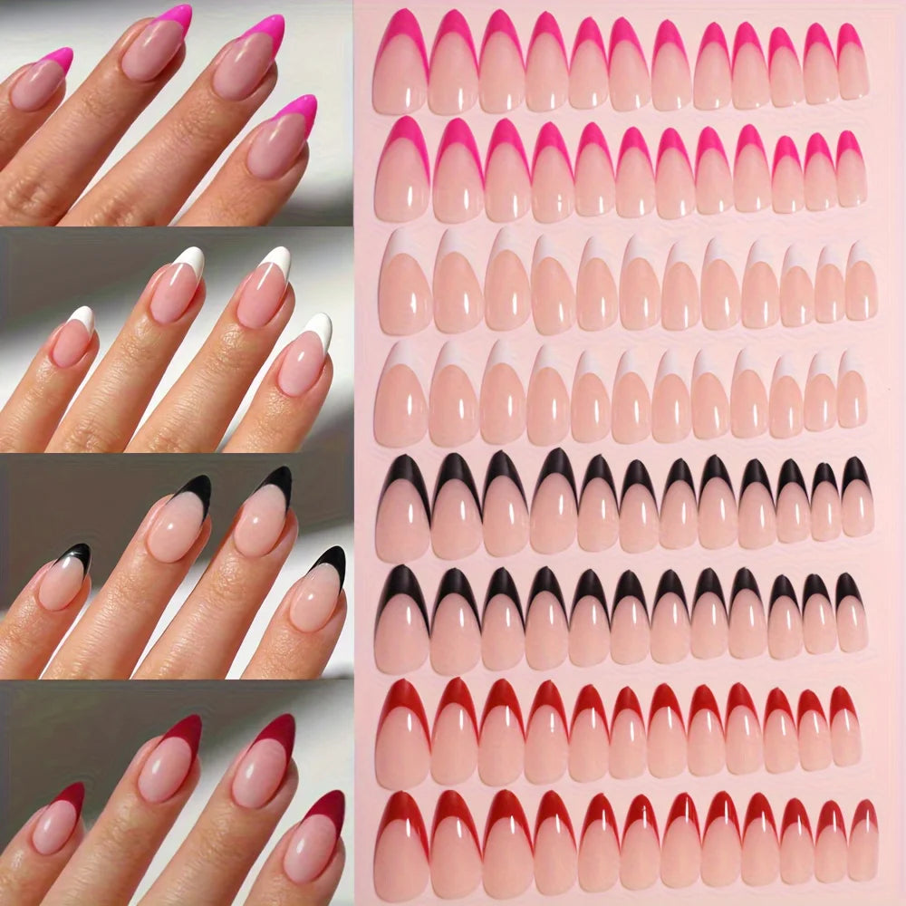 Faux ongles moyens avec pendentif à nœud 3d, 96 pièces, ongles acryliques en forme de cœur, strass, ongles pour femmes entièrement coupés
