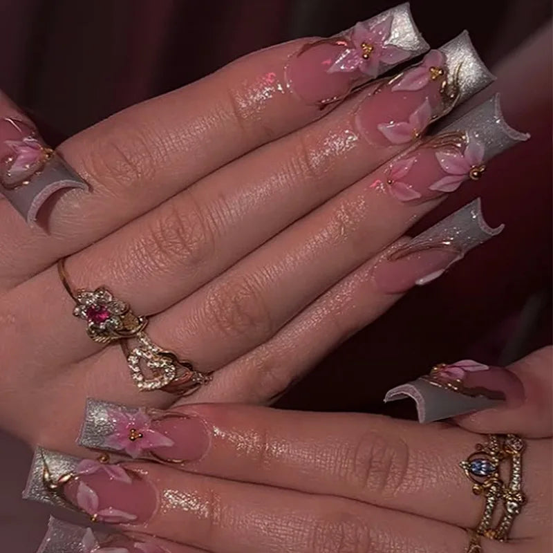 Faux Ongles Longs Bruns N64.Glitter Ballet Wearable, Design Français, Presse Complète sur Nail Ins, Nail Tips Art, 24Pcs