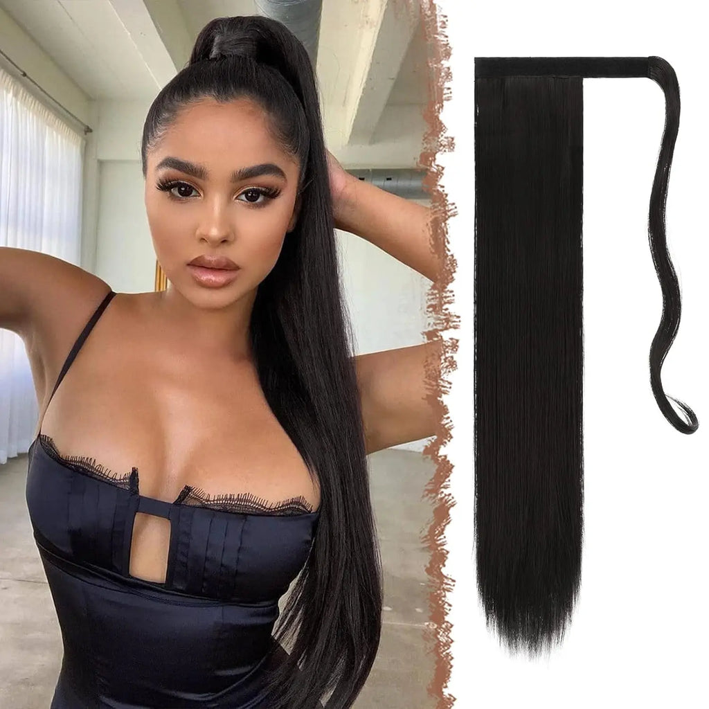 Extensions de Queue de Cheval Synthétiques pour Femme et Fille, Postiche Rond et Long