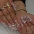 24 pièces – faux ongles longs carrés style français, design cœur 3D, ongles press-on avec strass, motif décoratif, faux ongles portables pour nail art