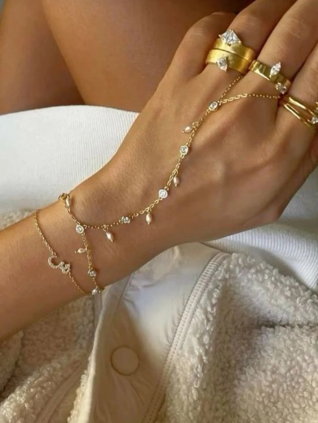 Mini bracelet à breloques en imitation de perles pour femmes, élégant, lié au doigt, minimaliste, cadeau de fête, bijoux