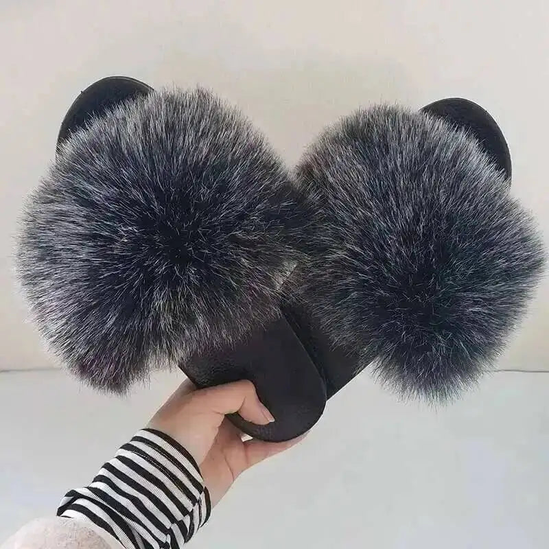 Chaussons d’été pour femme, mules fourrées d’intérieur. Tongs plates en peluche, sandales confortables et moelleuses pour femme, chaussures d’intérieur décontractées et douces pour la maison.