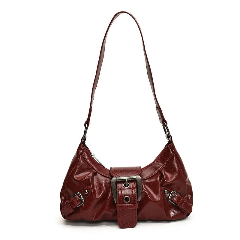 Sac à bandoulière en cuir vintage style Maillard rétro, petit sac tendance Y2K style Wasteland pour femme, collection Printemps 2026