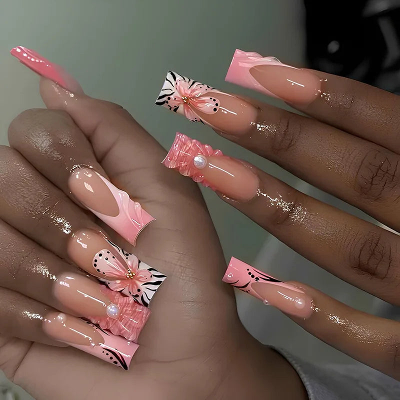 Faux Ongles Longs Bruns N64.Glitter Ballet Wearable, Design Français, Presse Complète sur Nail Ins, Nail Tips Art, 24Pcs